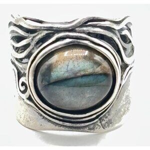 Labradorite Gemstone Sterling Silver Ring Size 7 Handcrafted In Israel